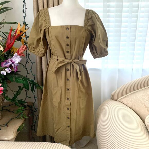 Amour Vert Square Neck Button Front Dress in Elm 100% Cotton - Picture 6 of 13